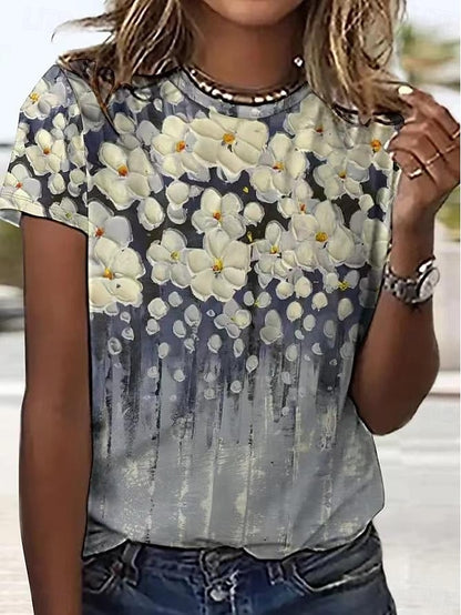 Women's T shirt Tee Floral Vacation Weekend Print Yellow Short Sleeve Fashion Round Neck Summer