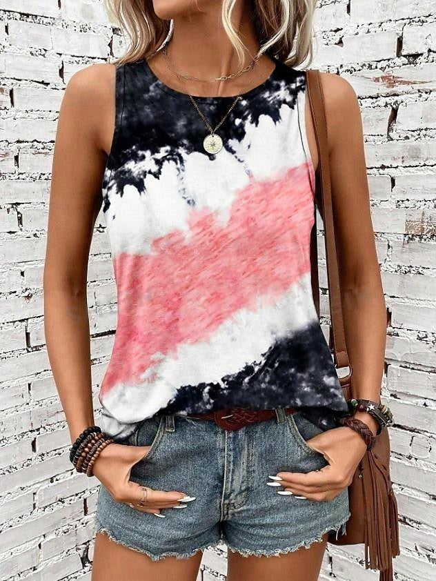 Women's Tank Top Tie Dye Vest Black Sleeveless Crew Neck Casual Vacation Stylish Summer