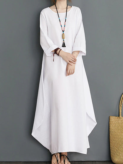 Women's White Dress Casual Dress Winter Dress Long Dress Maxi Dress Cotton Pocket Vacation Streetwear Crew Neck Long Sleeve Black White Red Color