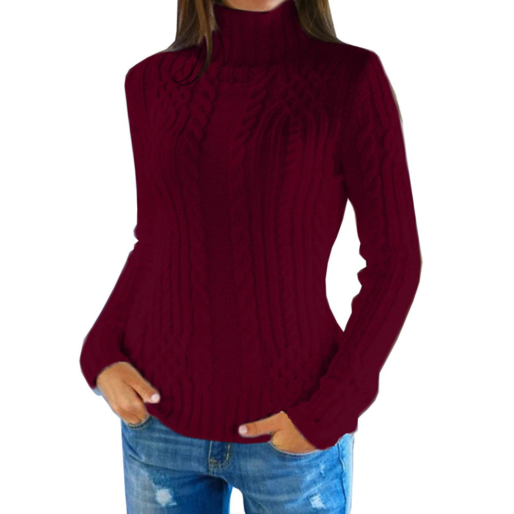 Women's Pullover Sweater Jumper Turtleneck Cable Knit Acrylic Knitted Fall Winter Cropped Outdoor Daily Holiday Stylish Casual Soft Long Sleeve Solid Color Black White Red S M L