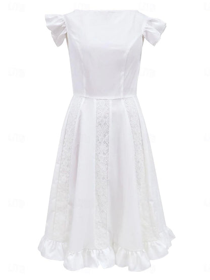 Women's White Dress Casual Dress Swing Dress Midi Dress Ruffle Date Vacation Elegant Streetwear Crew Neck Sleeveless White Color