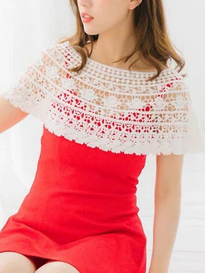 Women's Shrug Jumper Crochet Knit Cropped Lace Trims Hole Solid Color Crew Neck Stylish Elegant Outdoor Date Summer Spring Splash #shawl 980 Big leaf #shawl 988 21*9.5*10.5 - LuckyFash™