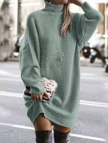 Women's Sweater Dress Knit Dress Jumper Dress Mini Dress Knitwear Warm Basic Pure Color Outdoor Winter Dress Birthday Date Turtleneck Long Sleeve Knit 2023 Loose Fit Yellow Wine Red S M L XL XXL 3XL