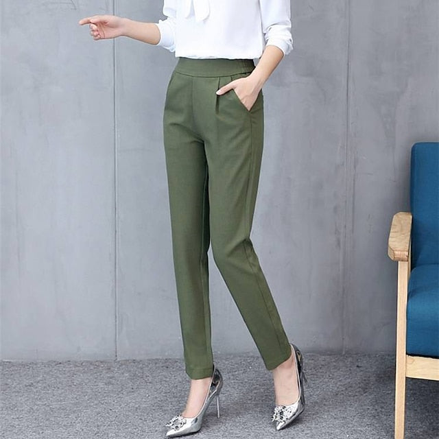 Women‘s Dress Work Pants Chinos Pants Trousers Ankle-Length Micro-elastic Mid Waist Fashion Daily Black Army Green M L