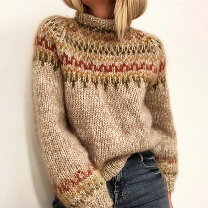 Women's Pullover Sweater Jumper Turtleneck Crochet Knit Acrylic Knitted Fall Winter Outdoor Daily Going out Stylish Casual Soft Long Sleeve Striped Maillard Khaki Gray S M L