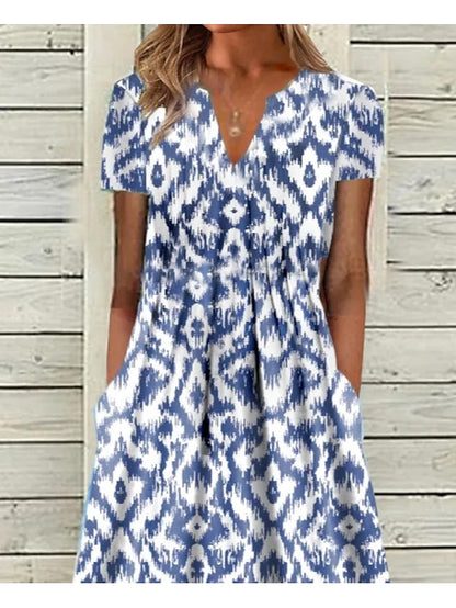 Women's Casual Dress Shift Dress Midi Dress Blue Short Sleeve Geometric Pocket Spring Summer V Neck Basic Daily Vacation Summer Dress 2023 S M L XL XXL 3XL - LuckyFash™