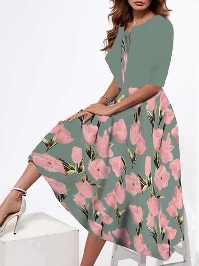 Women's Two Piece Dress Set Casual Dress Tank Dress Outdoor Daily Fashion Streetwear Print Midi Dress Strap Half Sleeve Floral Loose Fit Pink Dark Pink Peach Summer Spring S M L XL XXL - LuckyFash™