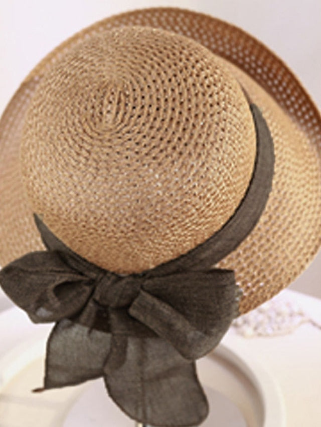 Women's Hat Straw Hat Sun Hat Purple Pink Camel Outdoor Street Dailywear Braided Bow Pure Color Portable Sun Protection Comfort - LuckyFash™