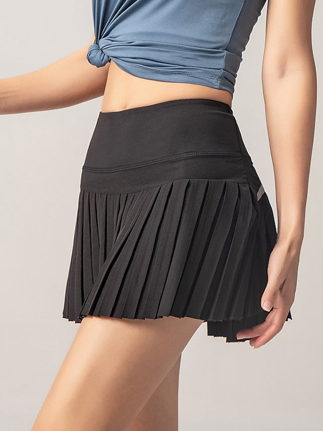 Women's Tennis Skirts Golf Skirts Yoga Skirt Pleated 2 in 1 with Phone Pocket Tummy Control Butt Lift Yoga Fitness Gym Workout Bottoms Black White Pink Spandex Sports Activewear Stretchy - LuckyFash™