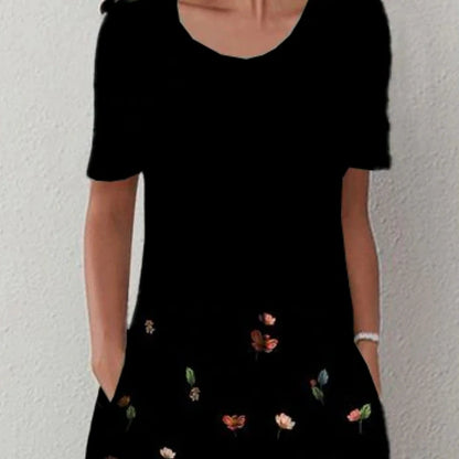 Women's Casual Dress Shift Dress Floral Ruched Print Crew Neck Midi Dress Elegant Stylish Daily Vacation Short Sleeve Summer Spring