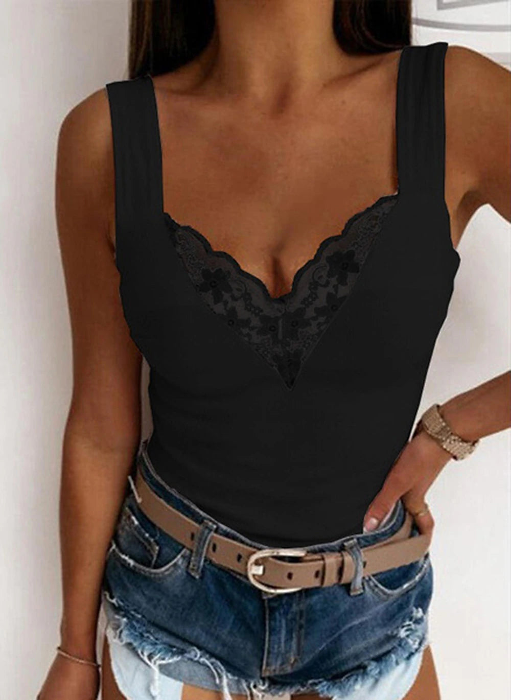 Women's Tank Top Going Out Tops Camis Concert Tops Black White Blue Plain Patchwork Lace Trims Sleeveless Party Daily Basic Sexy Sweetheart Regular S