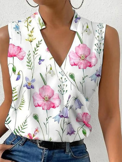 Women's Tank Top Floral Casual Holiday Print Sleeveless Yellow Sleeveless Elegant Fashion Basic V Neck