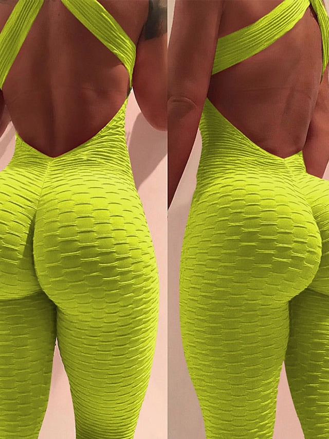 Women's Yoga Suit Tracksuit Tiktok Scrunch Butt Criss Cross Yoga Fitness Gym Workout High Waist Bodysuit Romper Sports Butt Lift Tummy Control 4 Way Stretch Quick Dry High Elasticity Sports - LuckyFash™