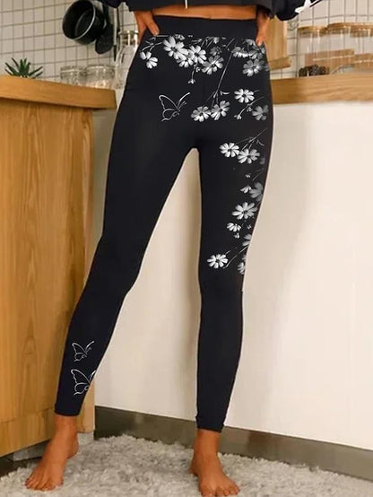 Women's Yoga Leggings Tummy Control Butt Lift Quick Dry High Waist Yoga Fitness Gym Workout Tights Leggings Floral 1# 2# 3# Spandex Sports Activewear Stretchy Skinny / Athletic / Athleisure - LuckyFash™