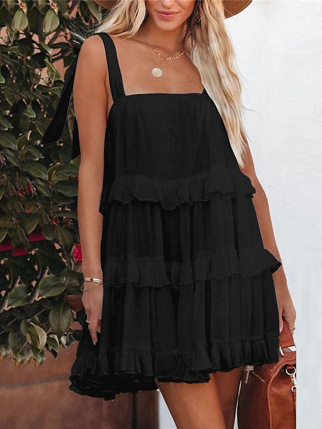 Women's White Dress Casual Dress Summer Dress Mini Dress Ruffle Backless Date Vacation Streetwear Strap Sleeveless Black White Color