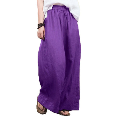 Women's Wide Leg Plus Size Cotton Solid Color Black Purple Sporty Natural Full Length Casual Daily Spring Fall