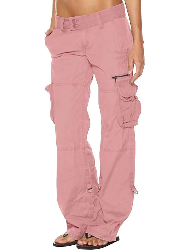 Women's Tactical Cargo Pants Trousers Cotton Blend Black Pink Wine Mid Waist Chic & Modern Casual / Sporty Sports Weekend Pocket Full Length Comfort Plain S M L XL XXL - LuckyFash™