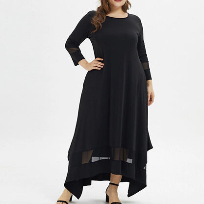 Women‘s Plus Size Curve Casual Dress Pure Color Crew Neck 3/4 Length Sleeve Spring Fall Casual Maxi long Dress Daily Vacation Dress Black Dress