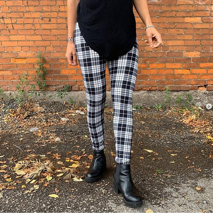 Women's Tights Normal Polyester Plaid Checkered Black Red Fashion Mid Waist Ankle-Length Casual Weekend Summer Spring &  Fall