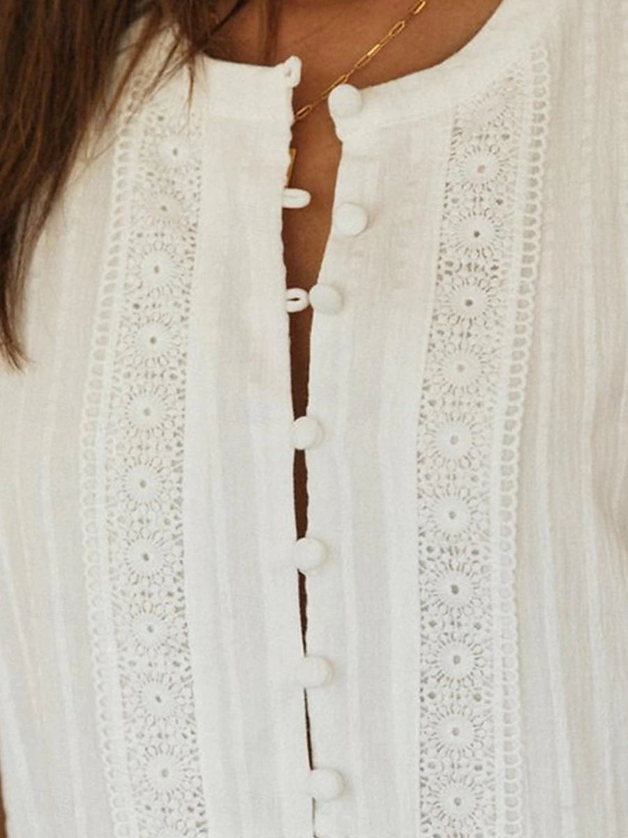 Women's White Dress Lace Dress Casual Dress Mini Dress Lace Patchwork Date Vacation Streetwear Basic Stand Collar Sleeveless White Color