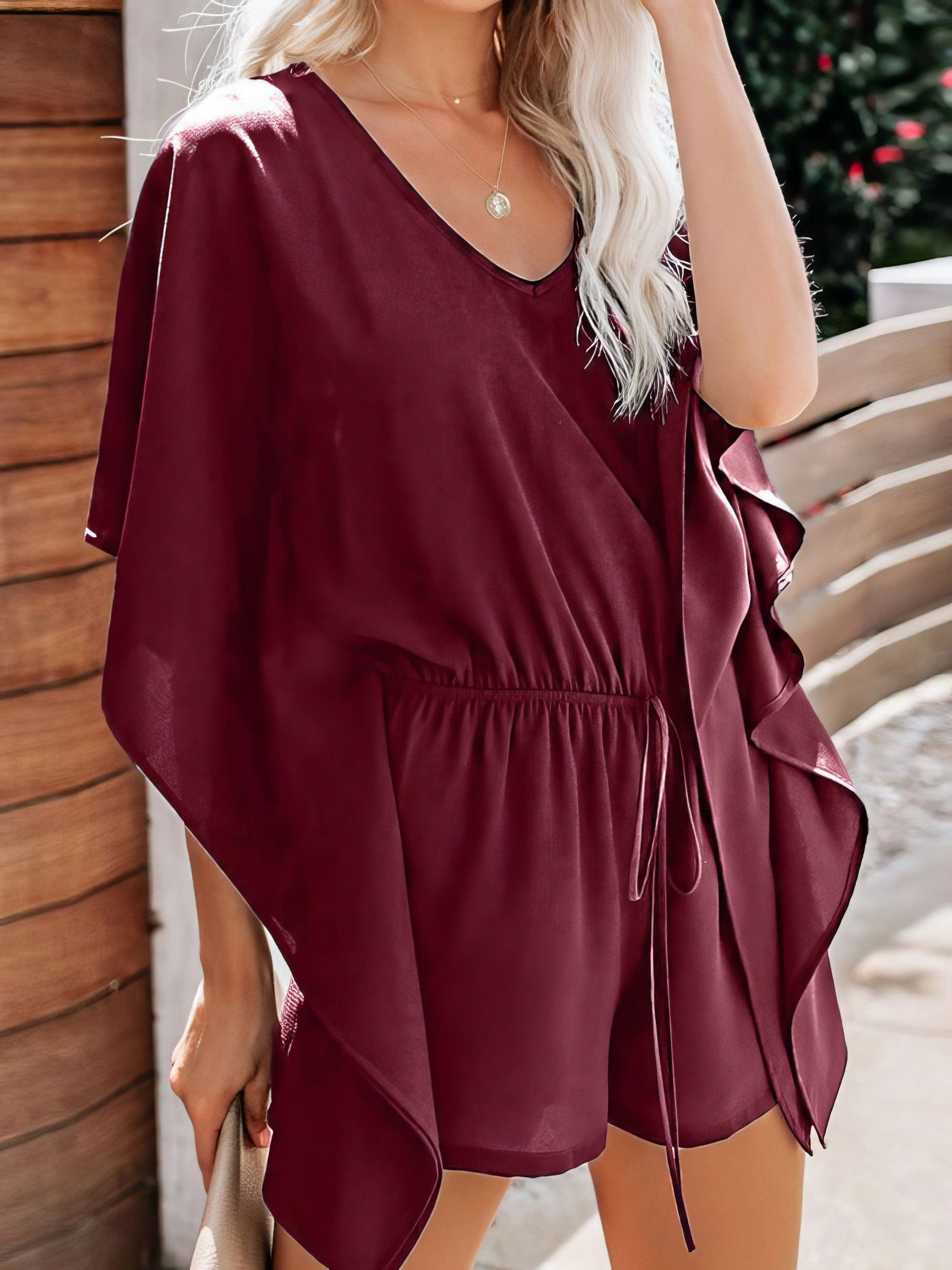 V Neck High Waist Wide Loose Casual Jumpsuit