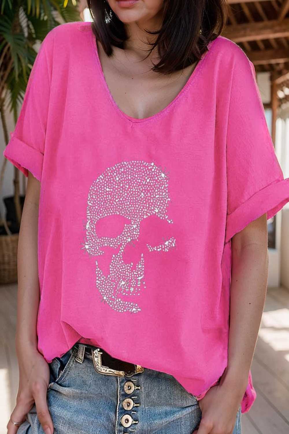v neck skull print loose short sleeve t shirt 110613
