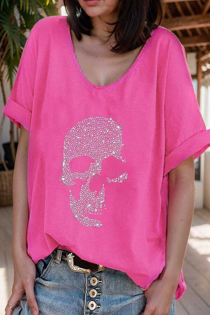 v neck skull print loose short sleeve t shirt 110613
