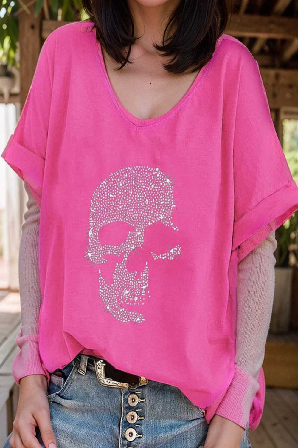 v neck skull print loose short sleeve t shirt 137622