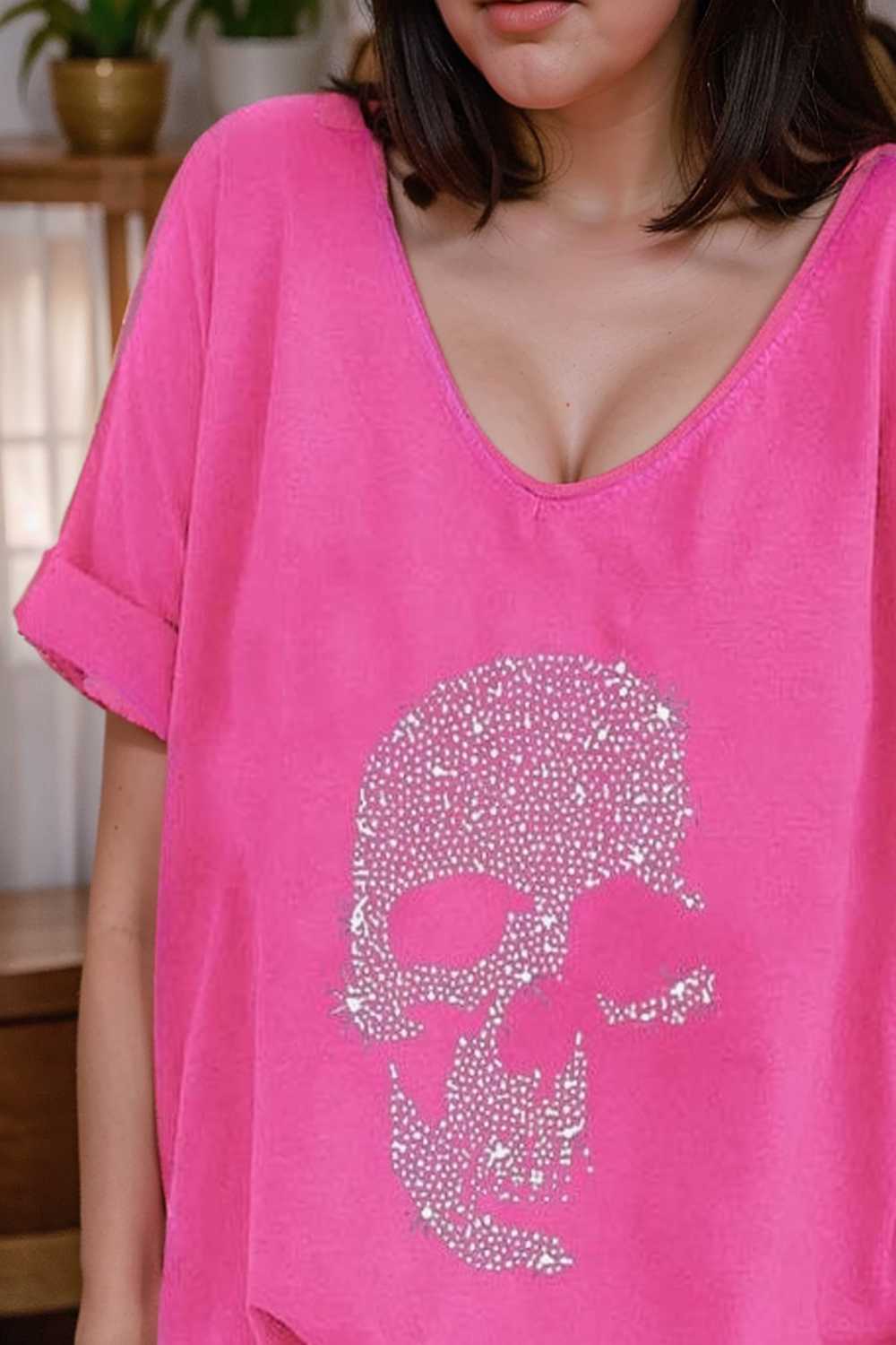 v neck skull print loose short sleeve t shirt 110611