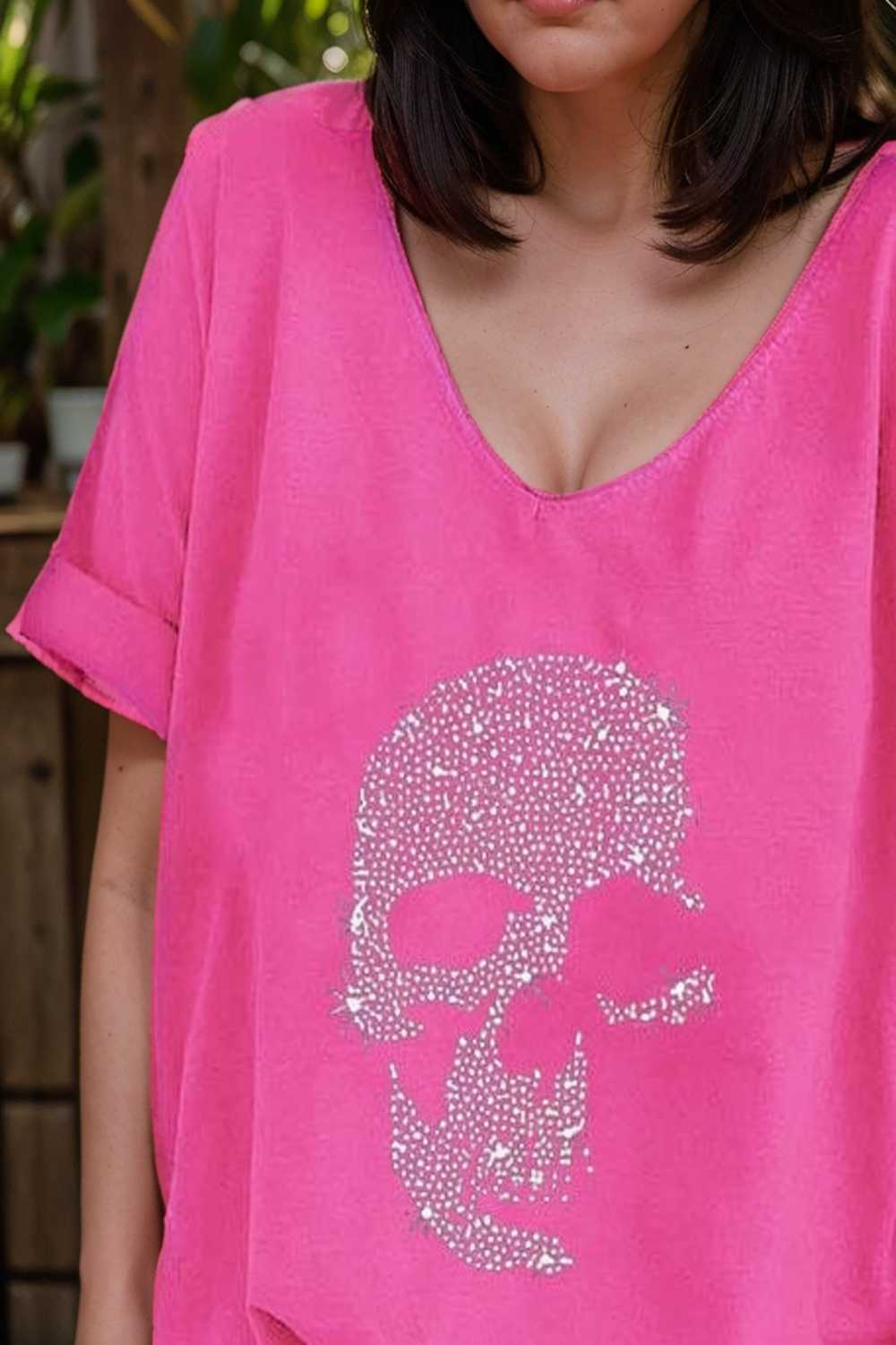v neck skull print loose short sleeve t shirt 110610