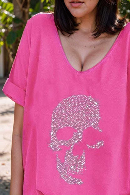 v neck skull print loose short sleeve t shirt 110609