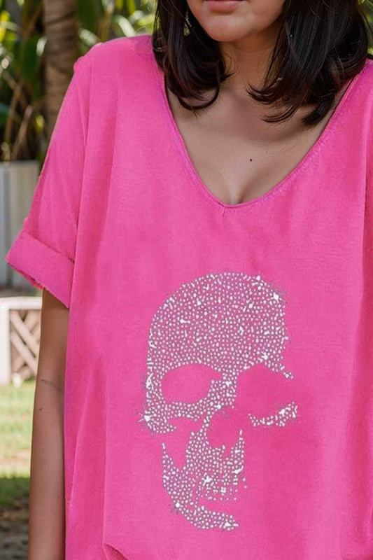v neck skull print loose short sleeve t shirt 110608