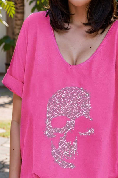 v neck skull print loose short sleeve t shirt 137600