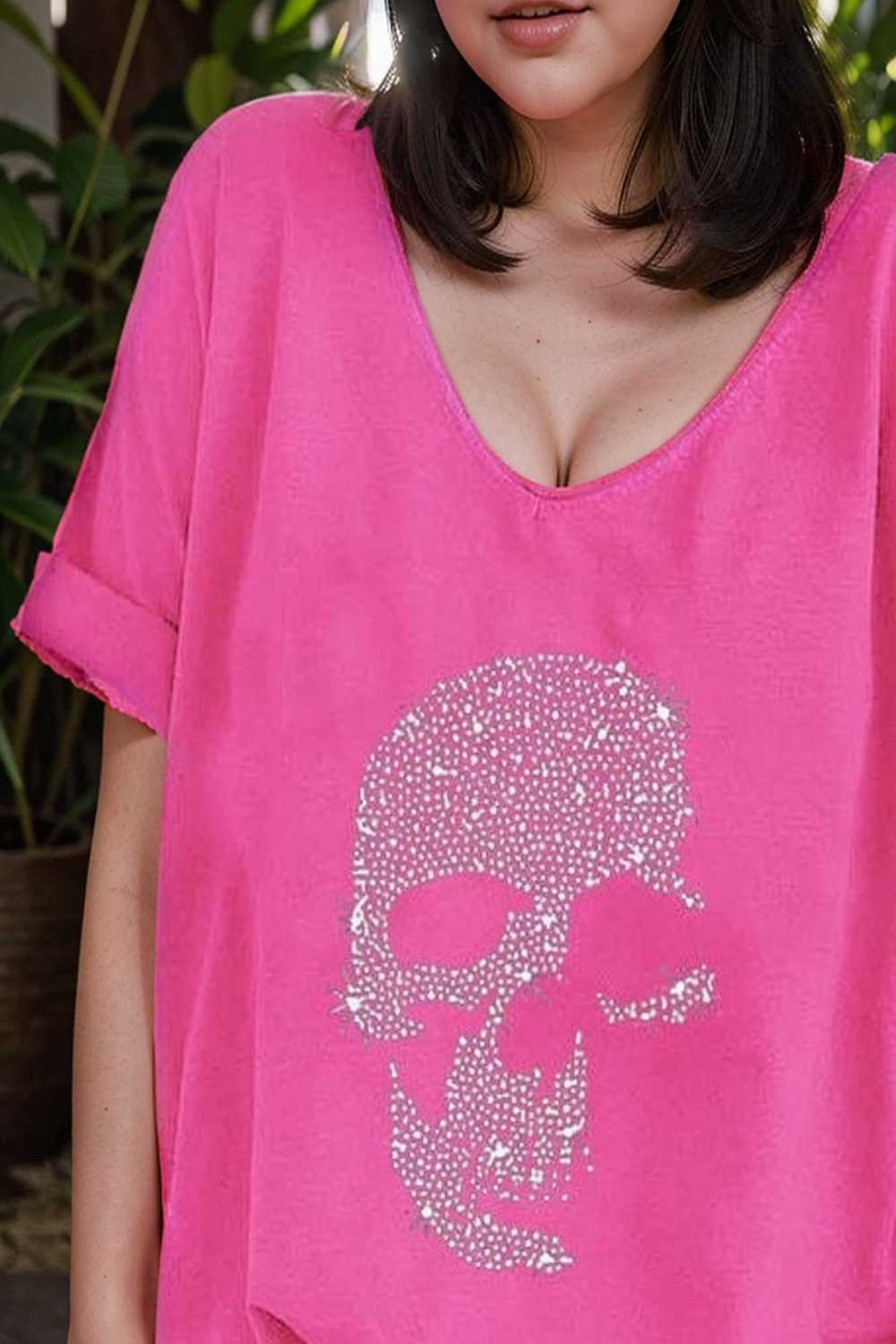 v neck skull print loose short sleeve t shirt 137599