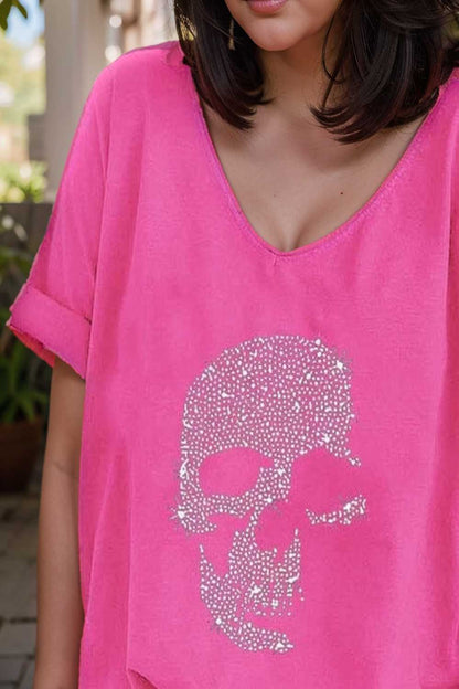 v neck skull print loose short sleeve t shirt 137598