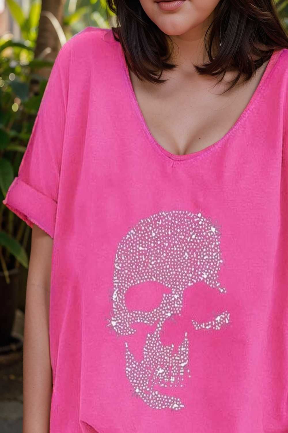 v neck skull print loose short sleeve t shirt 108385