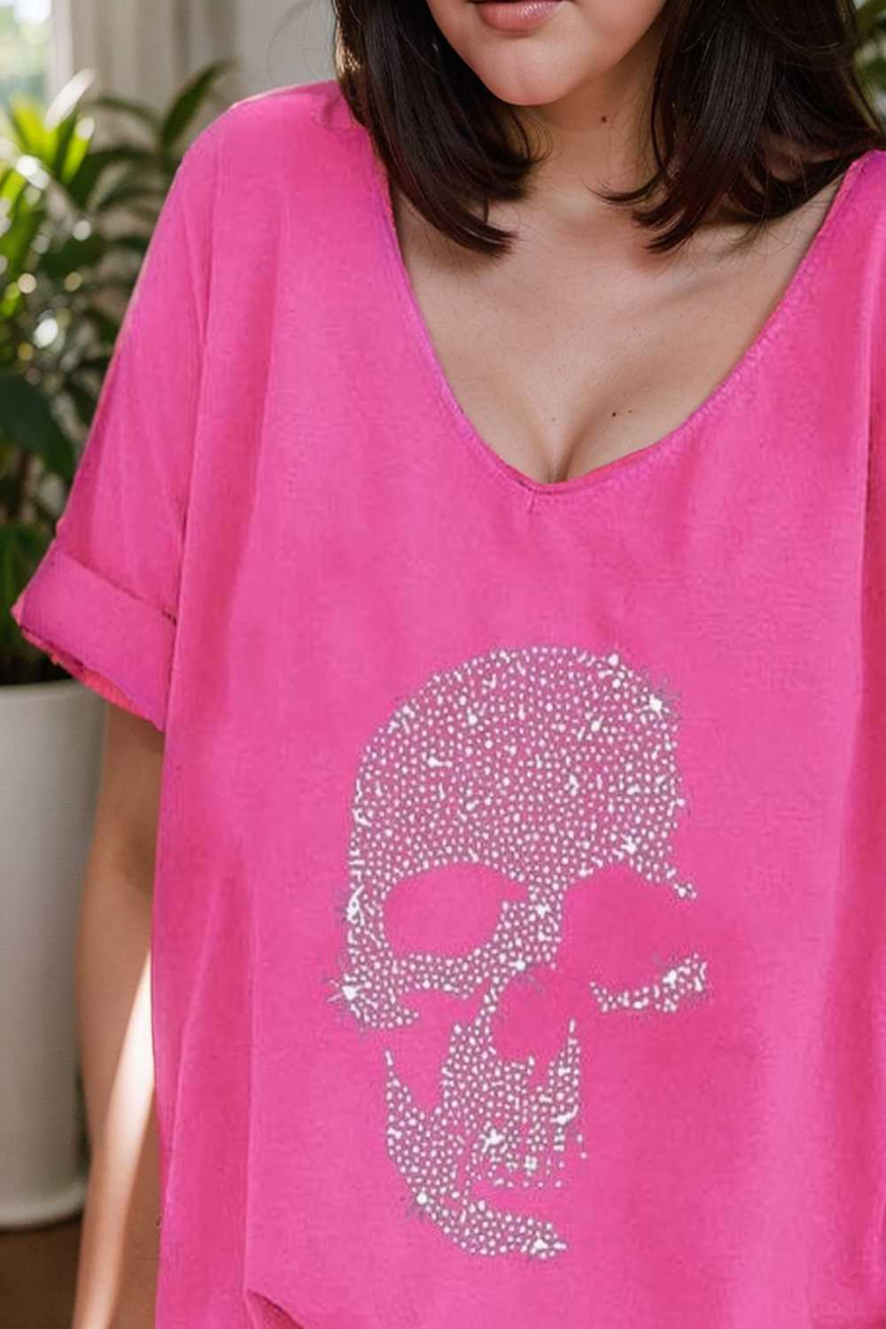 v neck skull print loose short sleeve t shirt 137592