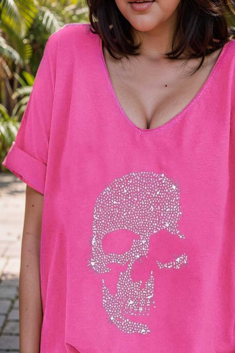 v neck skull print loose short sleeve t shirt 137591