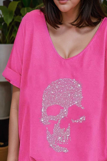 v neck skull print loose short sleeve t shirt 137588