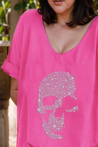 v neck skull print loose short sleeve t shirt 137583