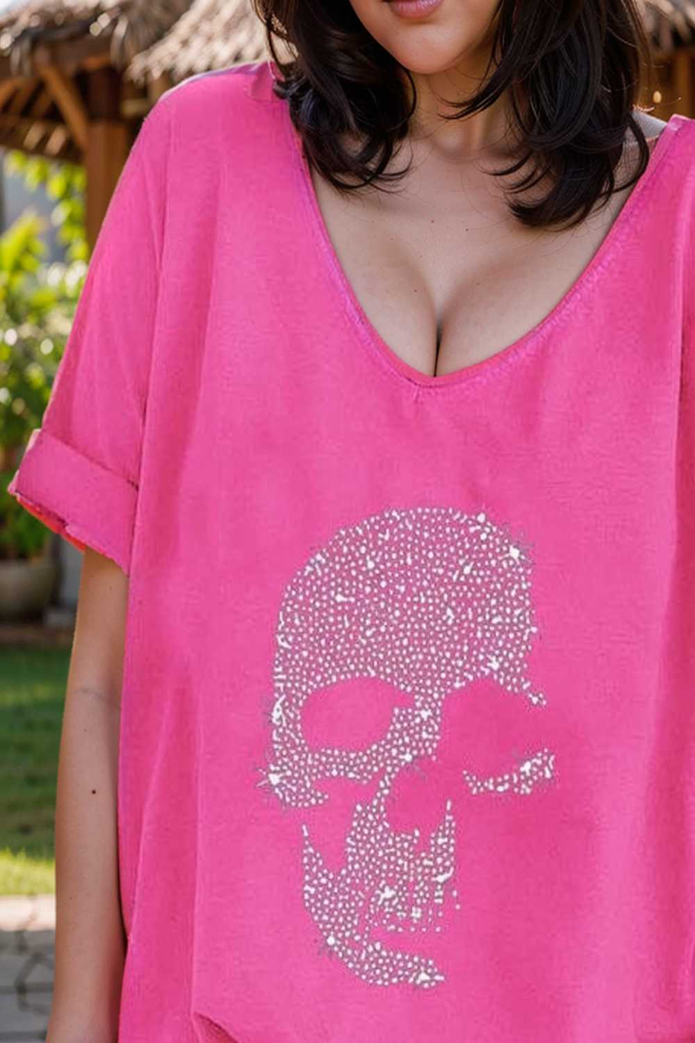 v neck skull print loose short sleeve t shirt 137582