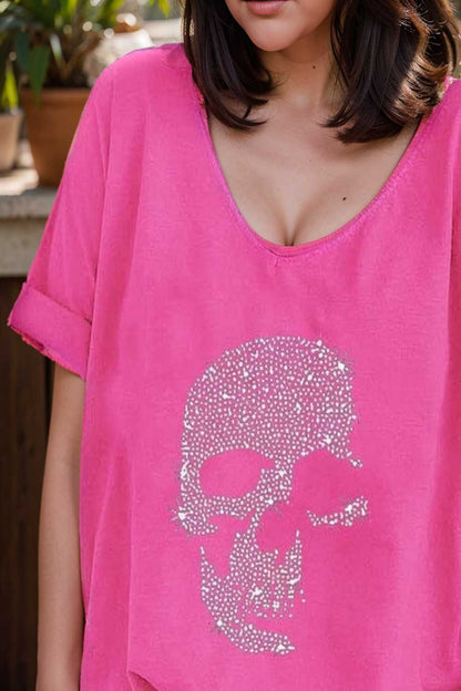 v neck skull print loose short sleeve t shirt 137579