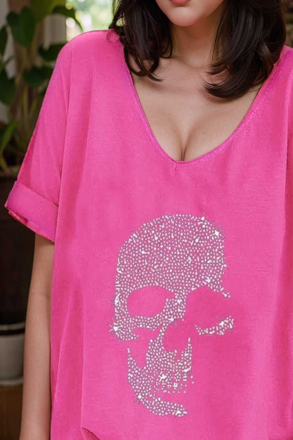 v neck skull print loose short sleeve t shirt 137578