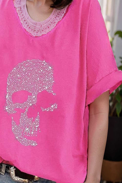v neck skull print loose short sleeve t shirt 108707