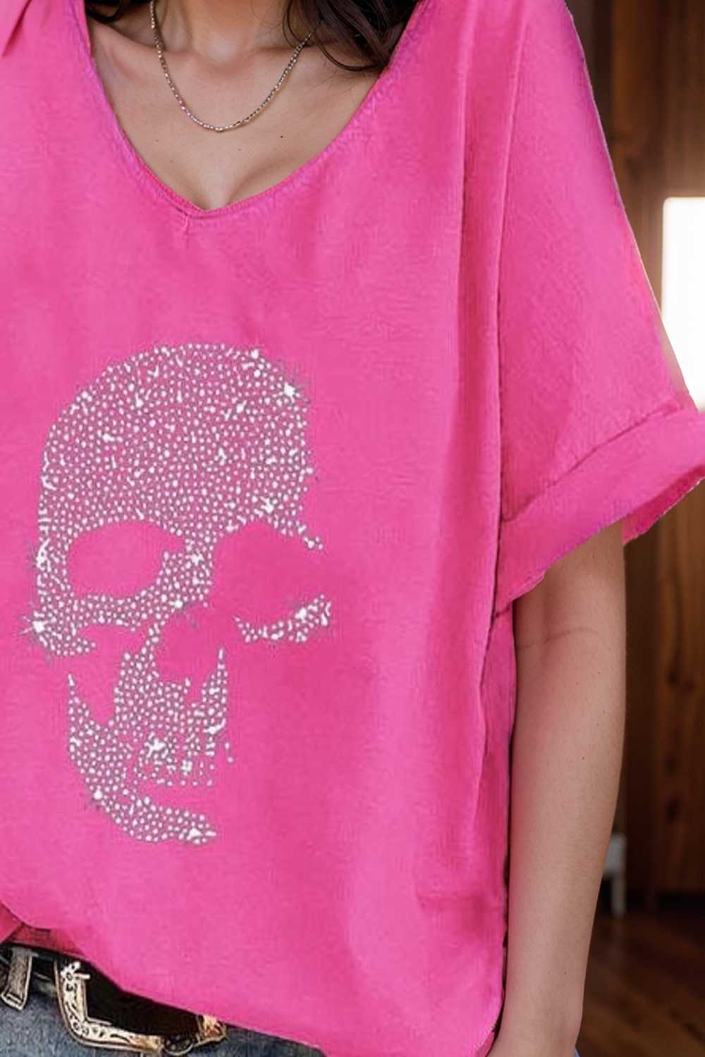 v neck skull print loose short sleeve t shirt 108376