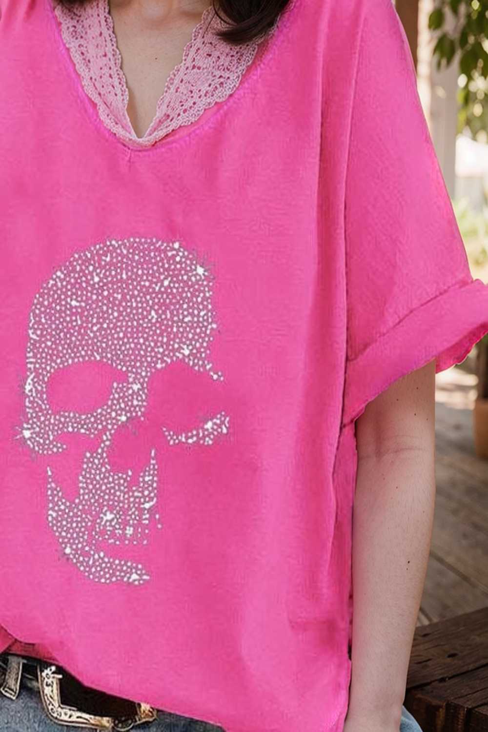 v neck skull print loose short sleeve t shirt 137574