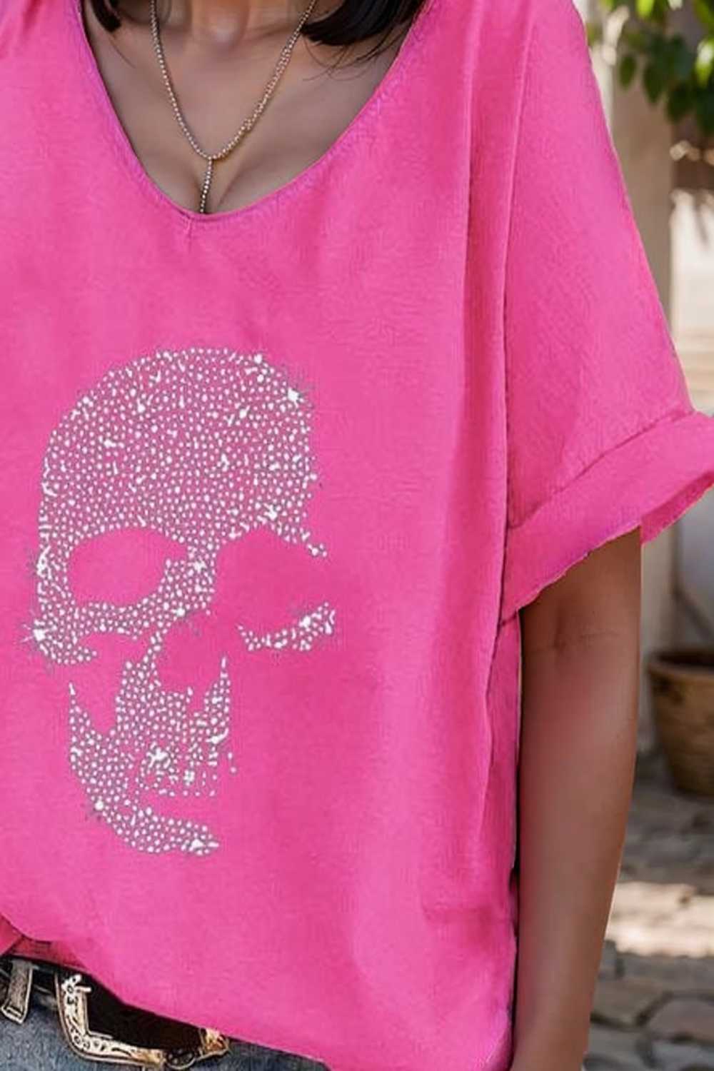 v neck skull print loose short sleeve t shirt 137573