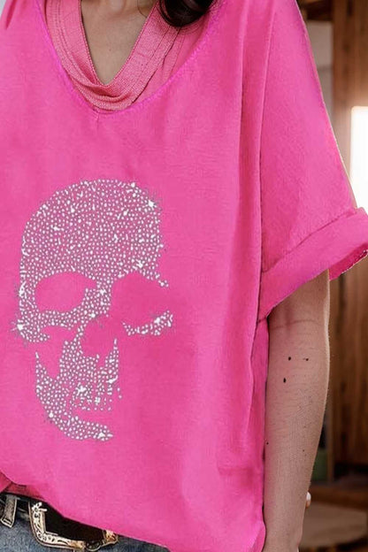 v neck skull print loose short sleeve t shirt 108705