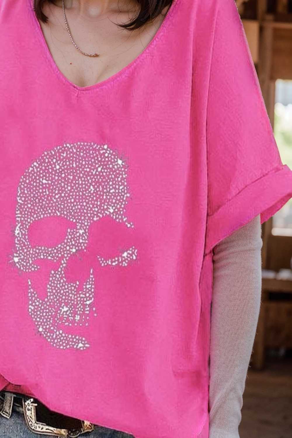v neck skull print loose short sleeve t shirt 108373
