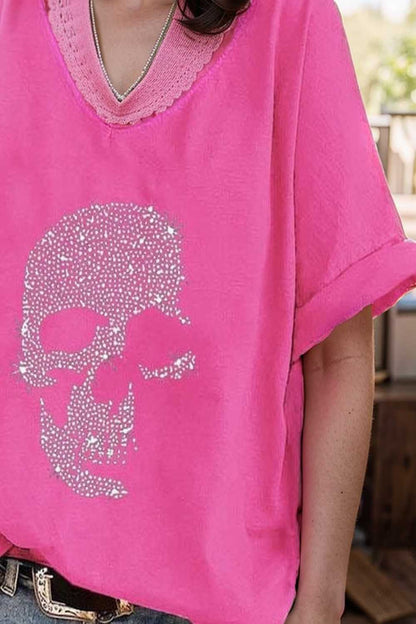 v neck skull print loose short sleeve t shirt 108703